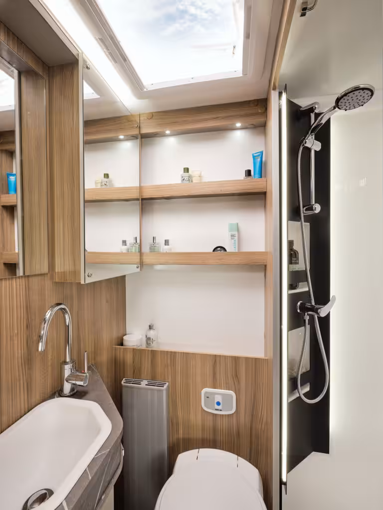 Fully Equipped Washroom With Lined Shower 