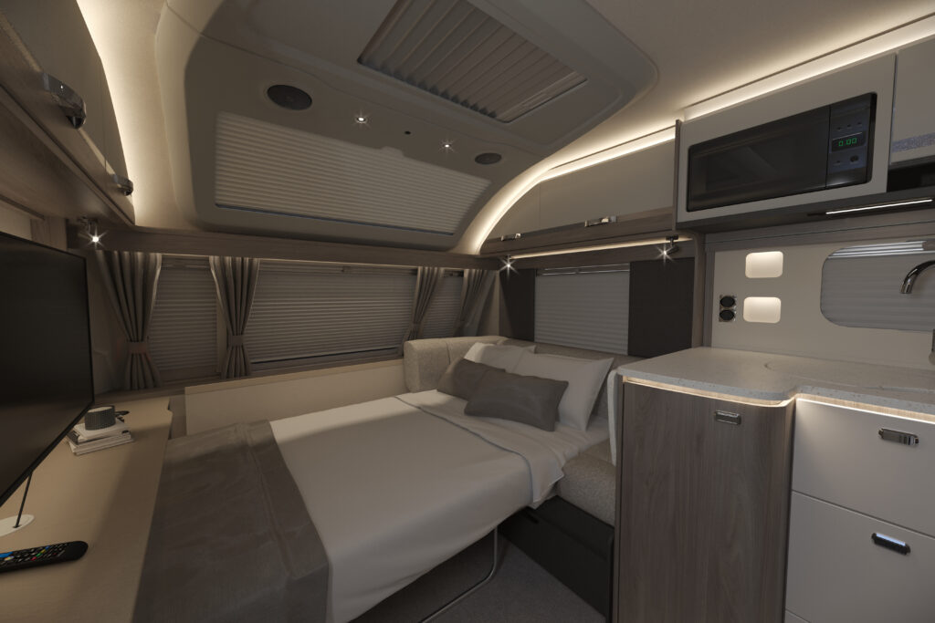 2026 Conqueror Grande 560L Front Lounge Night Time Bed Made Up Scaled