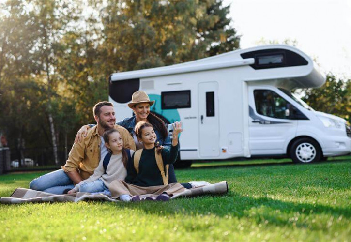 Family with motorhome