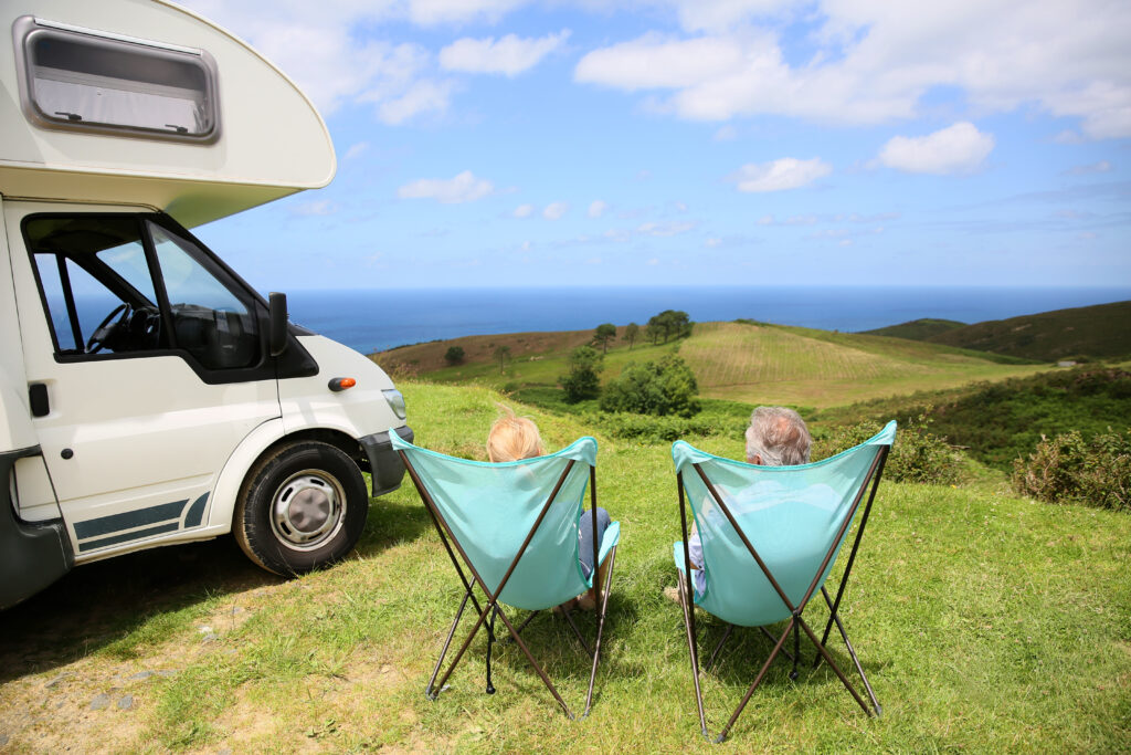 retired couple on motorhome holiday