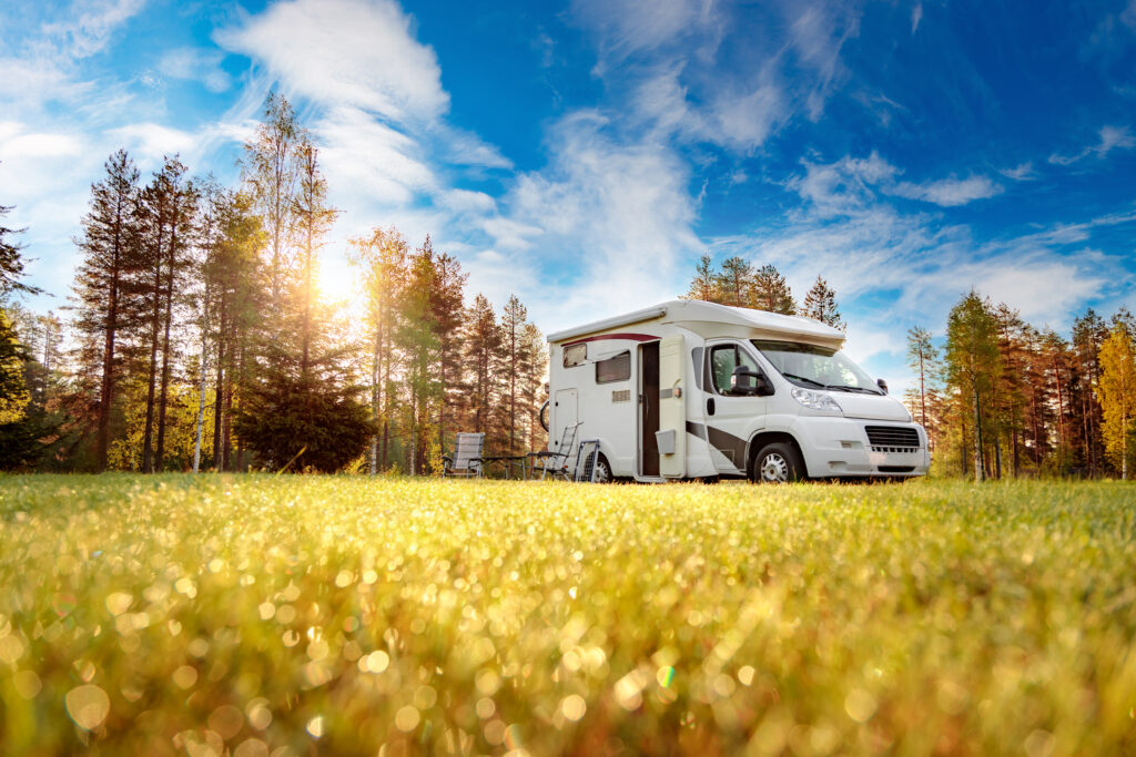 motorhome parked up in a field